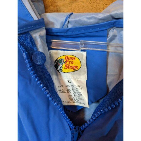 Bass Pro Waterproof Raincoat Jacket XL Blue Hooded Deep with Bill PVC Vented - Picture 8 of 8